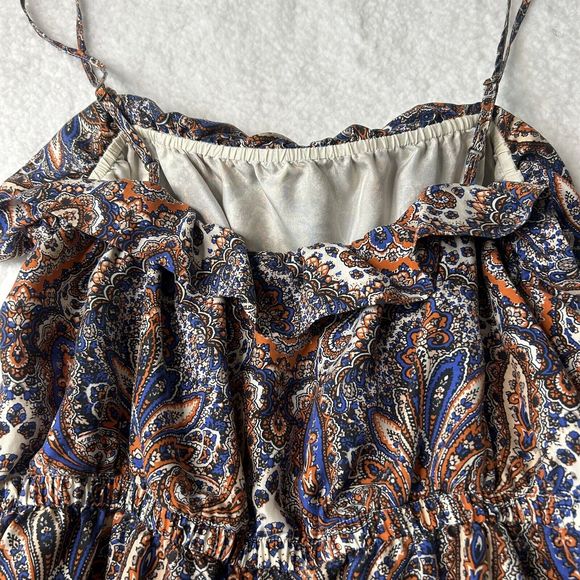 J. Crew 00 Women’s 100% Silk Orange Blue Paisley Spaghetti Straps Mini Dress - Picture 6 of 11